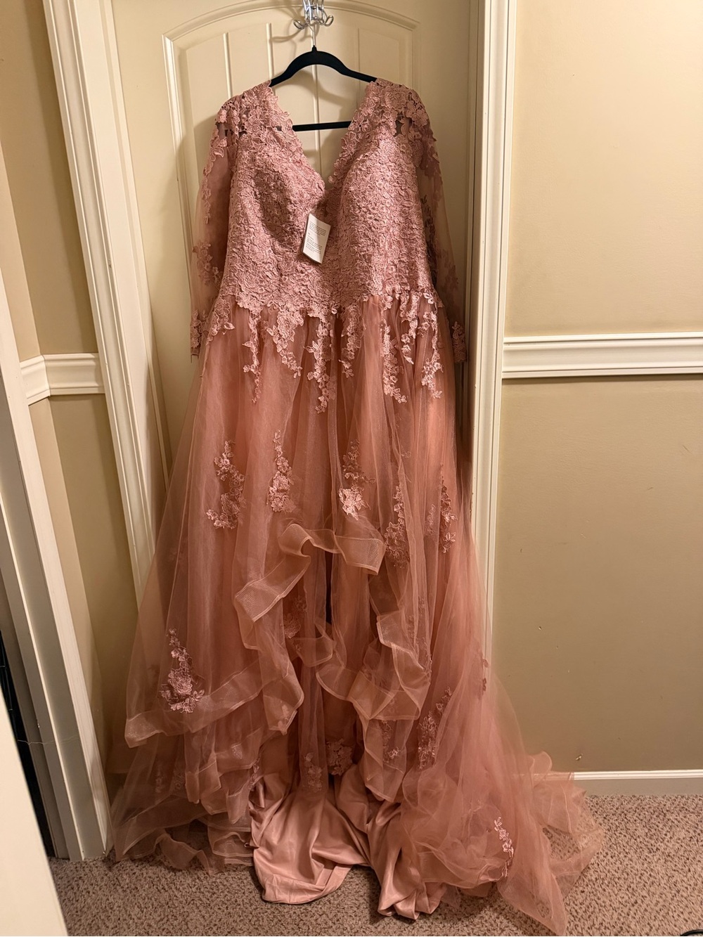 Long Sleeve Lace & Tulle Prom Dress in Dusty Rose
